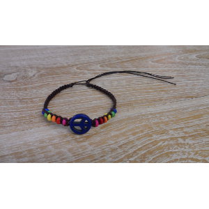 Bracelet macramé peace and love marine/marron