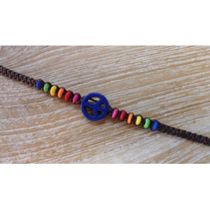 Bracelet macramé peace and love marine/marron