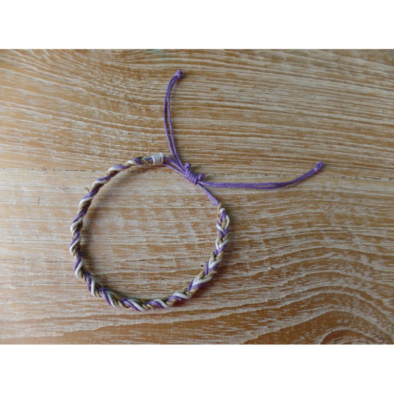 Bracelet natté ficelle mauve/blanc