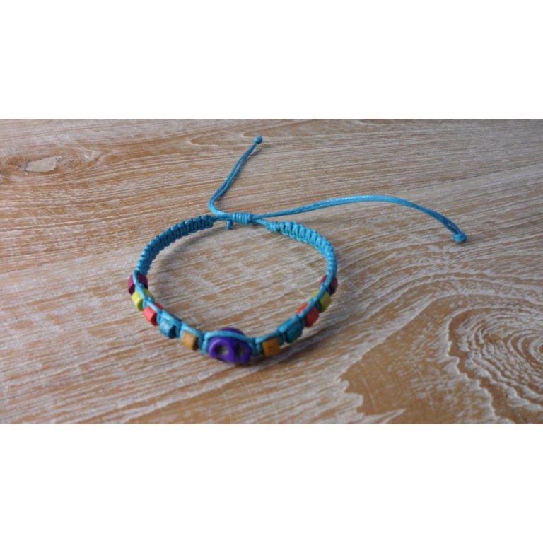 Bracelet macramé skull bleu