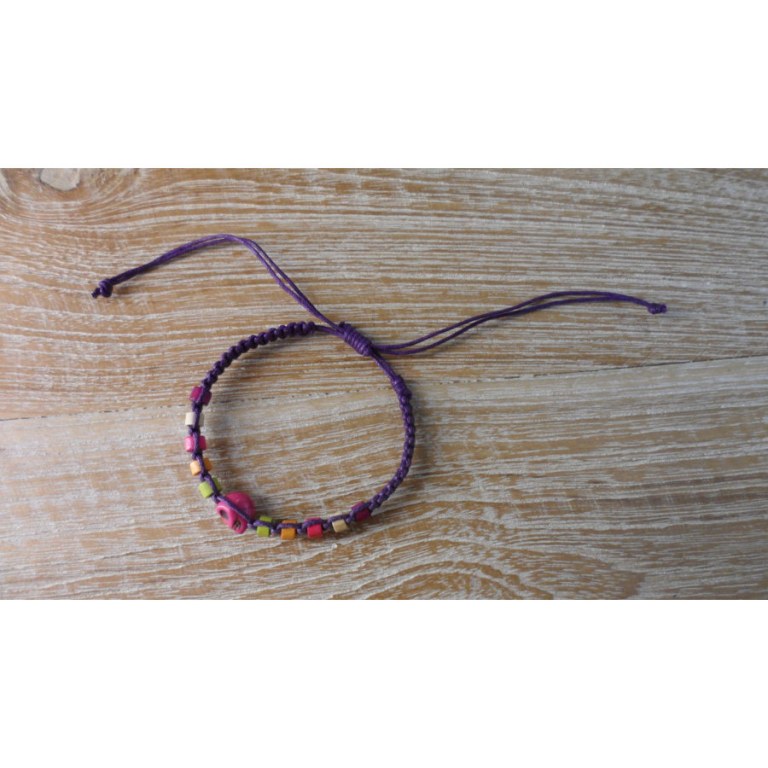 Bracelet macramé violet skull