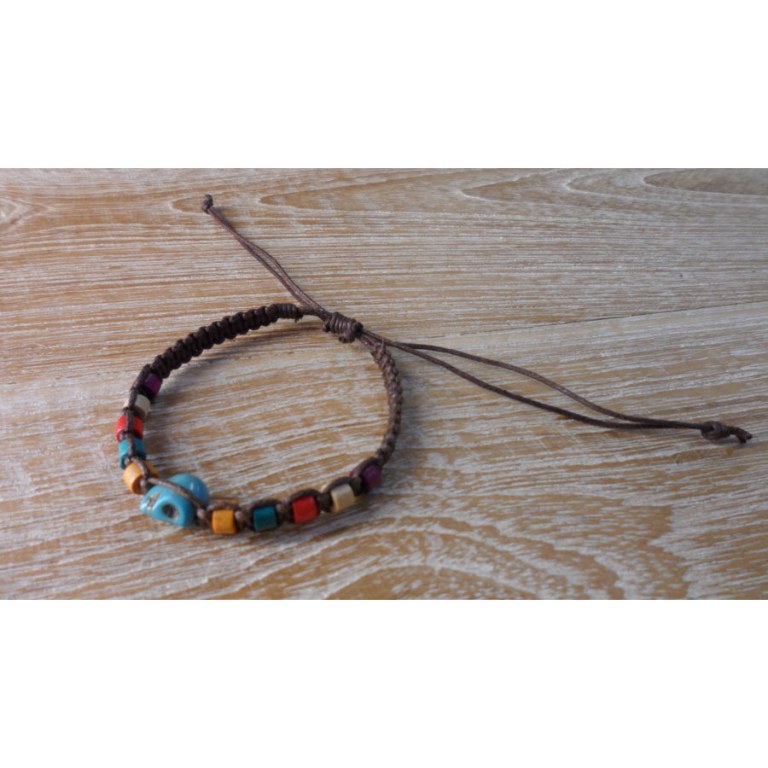 Bracelet macramé skull marron foncé