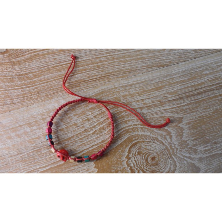 Bracelet macramé skull rouge pâle