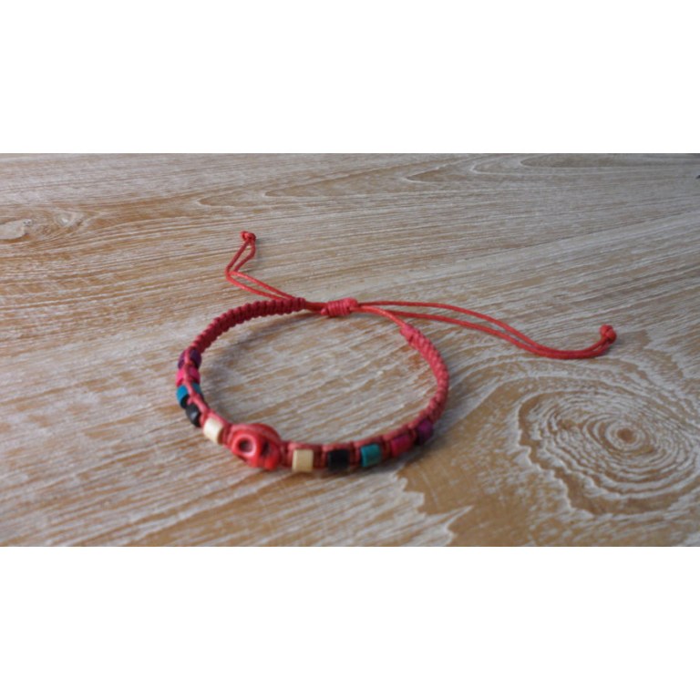 Bracelet macramé skull rouge pâle