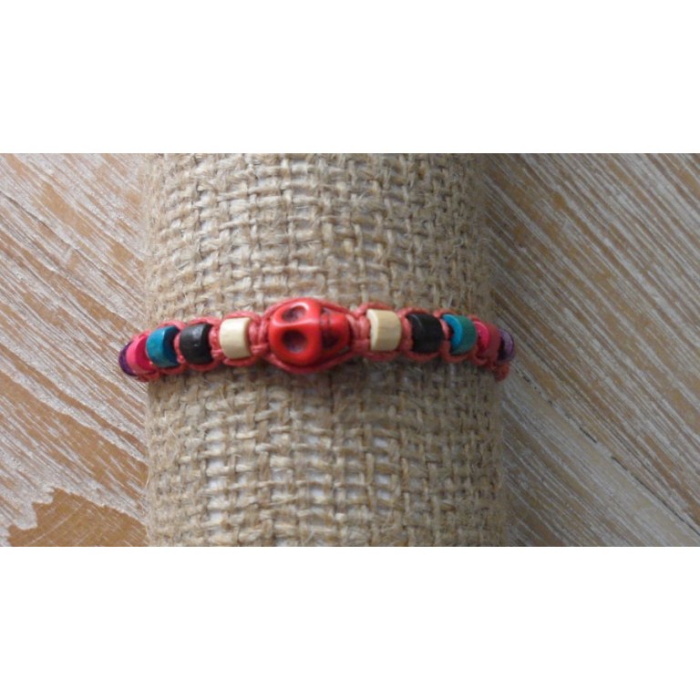 Bracelet macramé skull rouge pâle